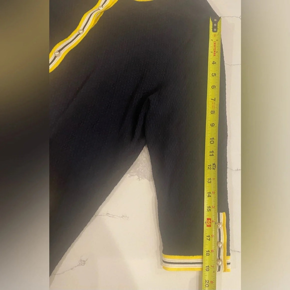 Talbots Women's Navy Yellow Trim Pearl Button Stretch Career Cardigan Sweater XL - Picture 9 of 14